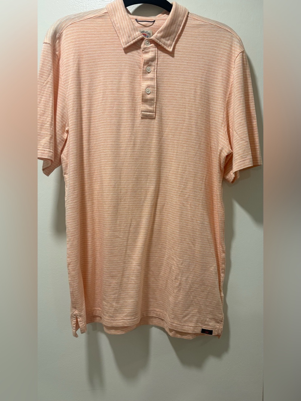 Faherty Peach Striped Short-Sleeve Polo